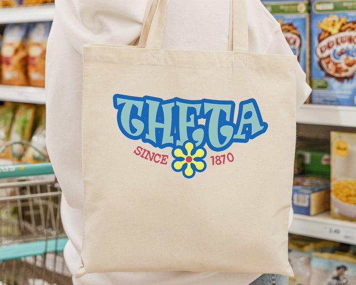 Kappa Alpha Theta Outlined In Blue Sorority Tote Bag | THETA Beach Bag | THETA College Sorority Laptop Bag | Canvas Tote Bag _ 15354g