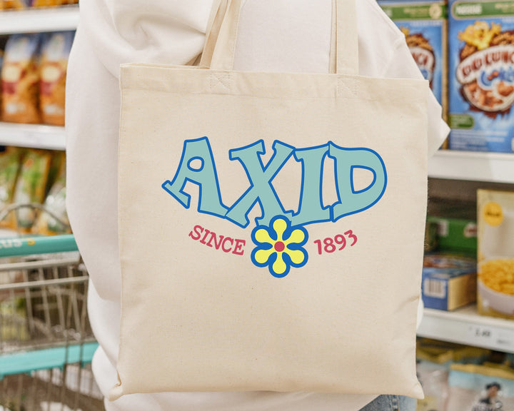 Alpha Xi Delta Outlined In Blue Sorority Tote Bag | Alpha Xi Beach Bag | AXID College Sorority Laptop Bag | Canvas Tote Bag _ 15347g