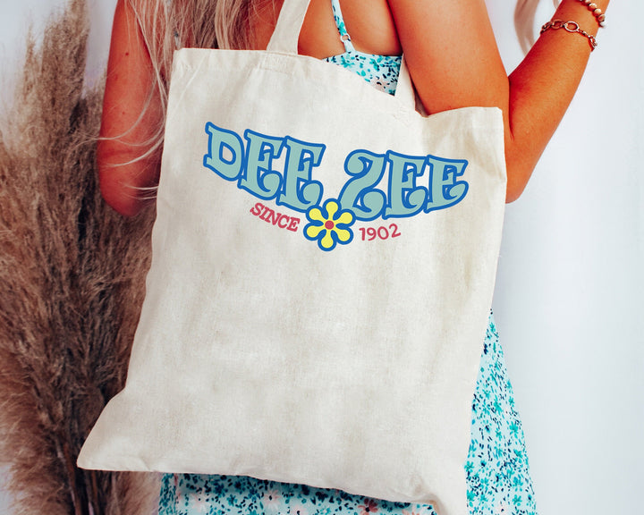 Delta Zeta Outlined In Blue Sorority Tote Bag | Dee Zee Beach Bag | Delta Zeta College Sorority Laptop Bag | Canvas Tote Bag _ 15352g