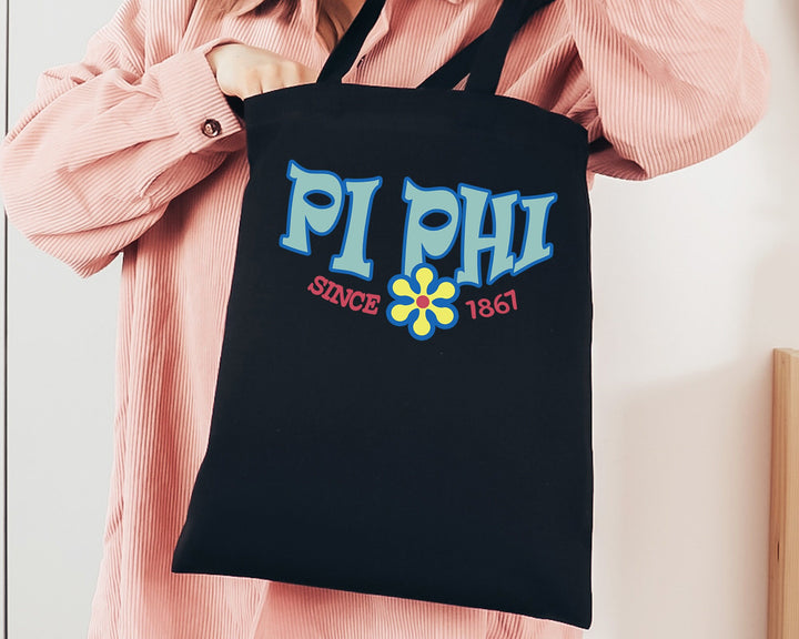 Pi Beta Phi Outlined In Blue Sorority Tote Bag | Pi Phi Beach Bag | College Sorority Laptop Bag | Canvas Tote Bag | Big Little Gift _ 15359g