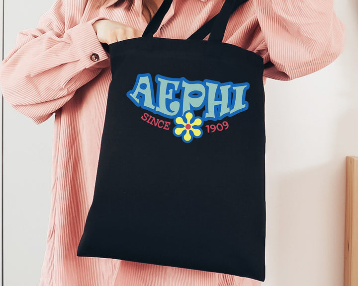 Alpha Epsilon Phi Outlined In Blue Sorority Tote Bag | AEPHI Beach Bag | AEPHI College Sorority Laptop Bag | Canvas Tote Bag _ 15341g