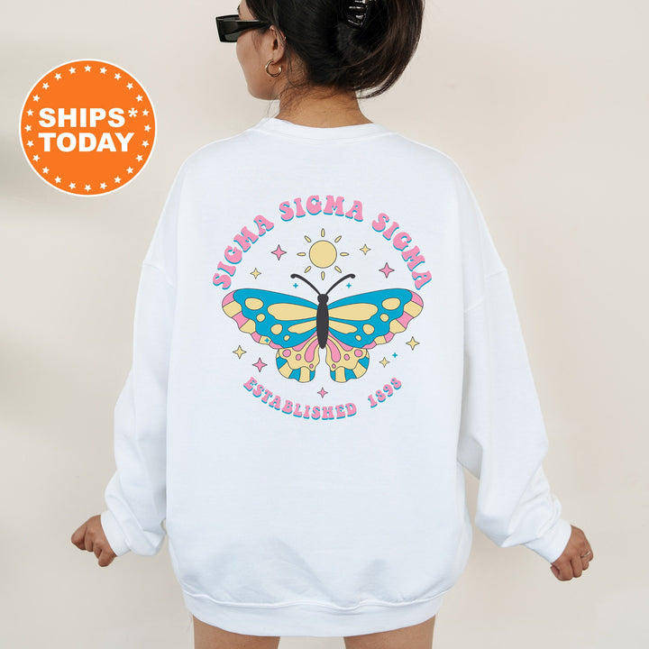 Sigma Sigma Sigma Twinklewings Sorority Sweatshirt | Tri Sigma Butterfly Sweatshirt | Big Little Sorority | Custom Greek Apparel _  12636g