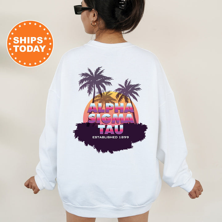 Alpha Sigma Tau Palmscape Sorority Sweatshirt | Beach Hoodies | Sorority Apparel | Big Little Reveal Gift | Greek Sweatshirt _  14181g