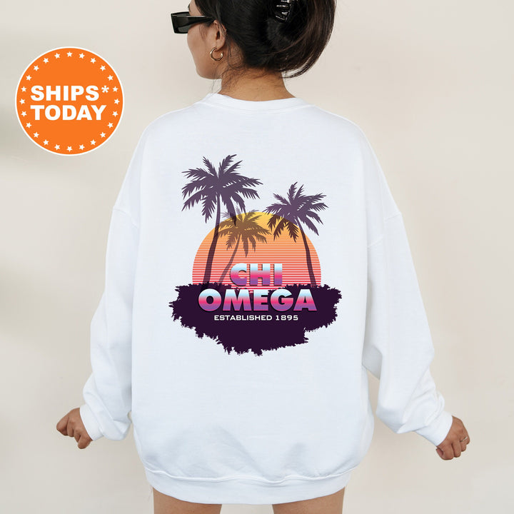 Chi Omega Palmscape Sorority Sweatshirt | Chi O Beach Hoodies | Sorority Apparel | Big Little Reveal Gift | Greek Sweatshirt _  14183g