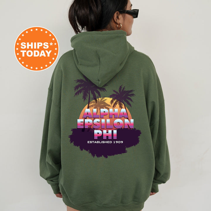 Alpha Epsilon Phi Palmscape Sorority Sweatshirt | AEPHI Beach Hoodies | Sorority Apparel | Big Little Gift | Greek Sweatshirt _  14176g