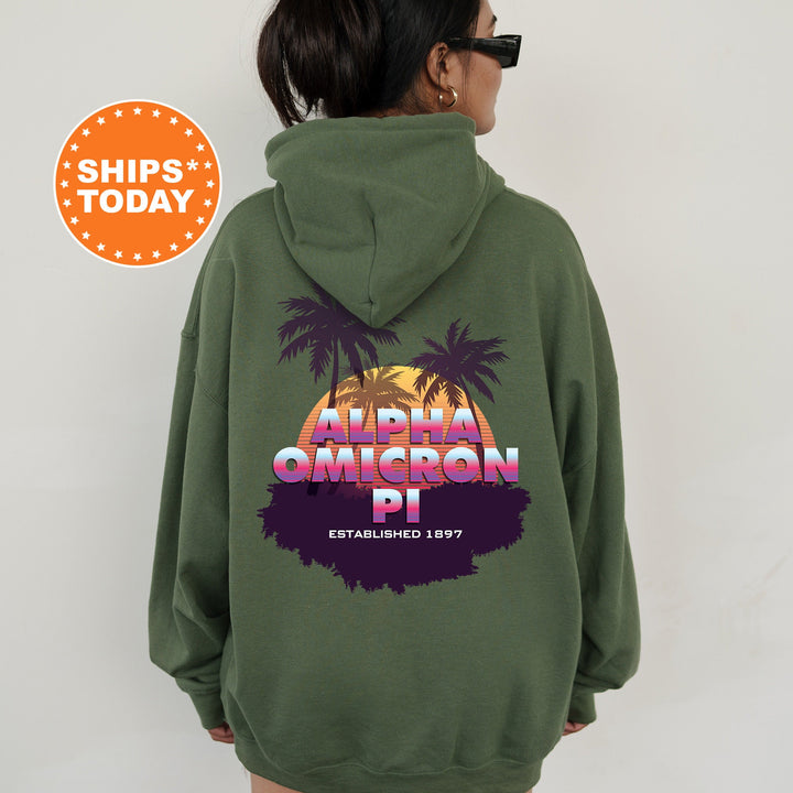 Alpha Omicron Pi Palmscape Sorority Sweatshirt | Alpha O Beach Hoodies | Sorority Apparel | Big Little Gift | Greek Sweatshirt _  14178g
