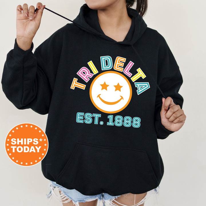 Delta Delta Delta Cheerful Sorority Sweatshirt | Tri Delta Sorority Merch | Big Little | Greek Sweatshirt | Custom Greek Apparel _ 16857g