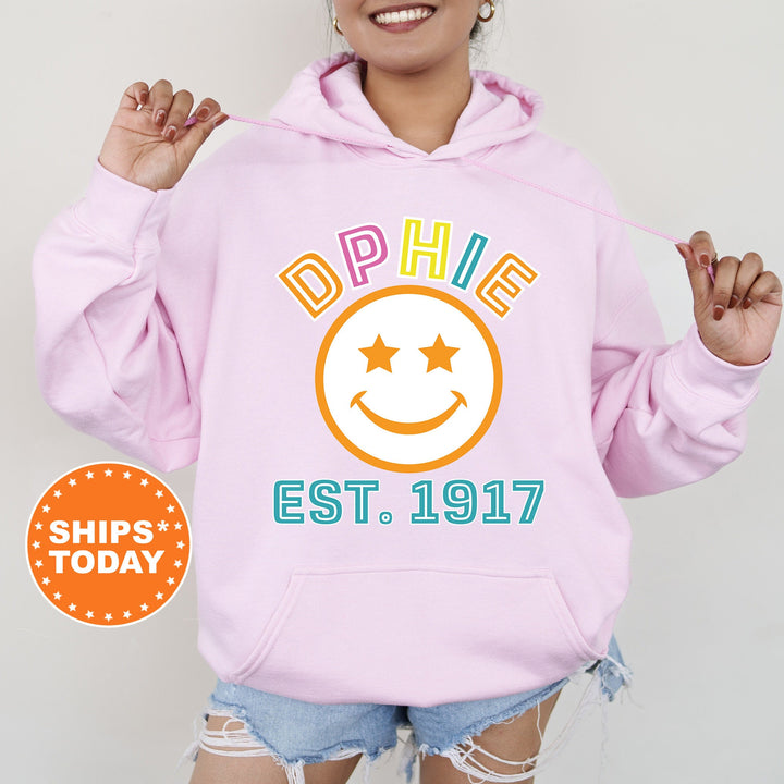 Delta Phi Epsilon Cheerful Sorority Sweatshirt | DPHIE Sorority Merch | Big Little Gift | Greek Sweatshirt | Custom Greek Apparel _ 16859g