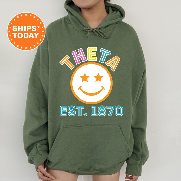Kappa Alpha Theta Cheerful Sorority Sweatshirt | THETA Sorority Merch | Big Little Gift | Greek Sweatshirt | Custom Greek Apparel _ 16862g