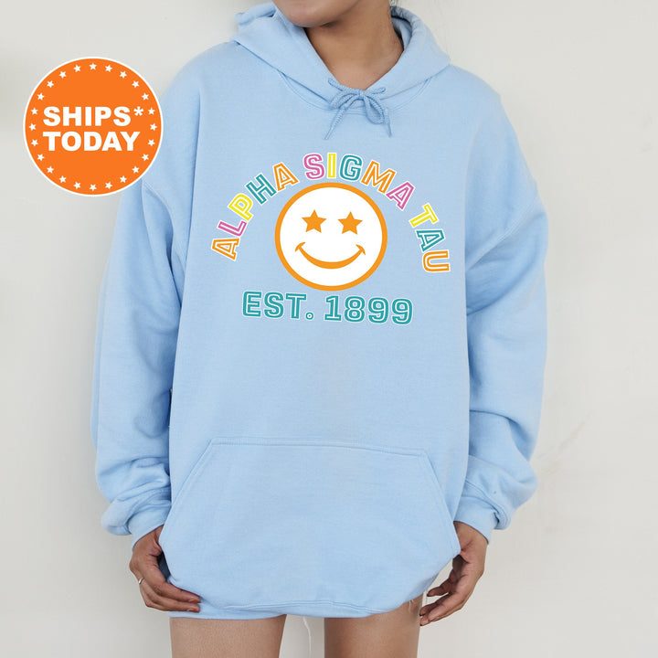 Alpha Sigma Tau Cheerful Sorority Sweatshirt | Sorority Merch | Big Little Reveal Gift | Greek Sweatshirt | Custom Greek Apparel _ 16854g