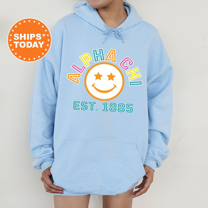 Alpha Chi Omega Cheerful Sorority Sweatshirt | Alpha Chi Sorority Merch | Big Little Gift | Greek Sweatshirt | Custom Greek Apparel _ 16847g