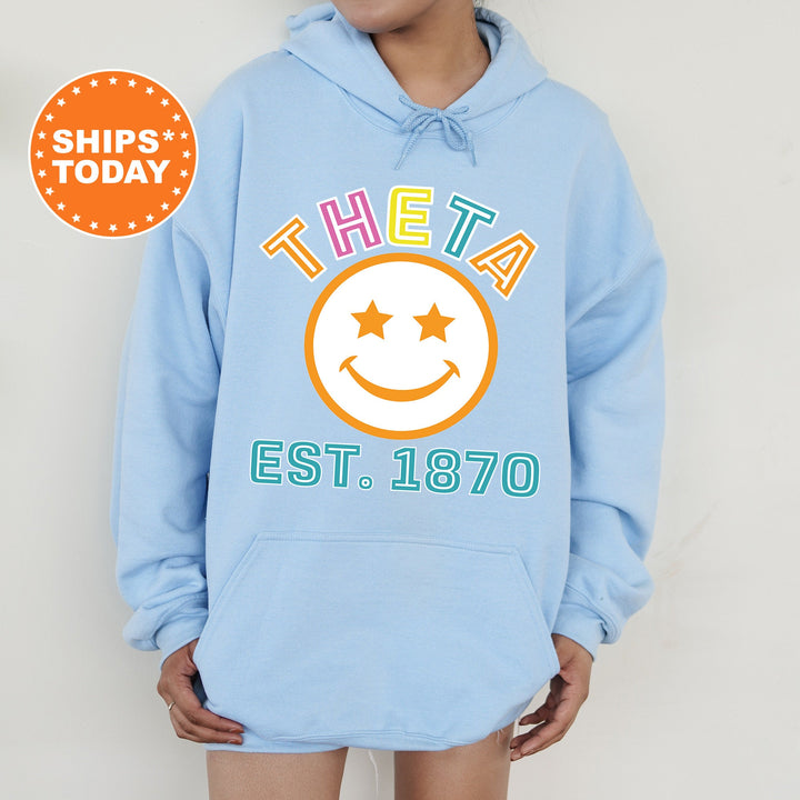 Kappa Alpha Theta Cheerful Sorority Sweatshirt | THETA Sorority Merch | Big Little Gift | Greek Sweatshirt | Custom Greek Apparel _ 16862g