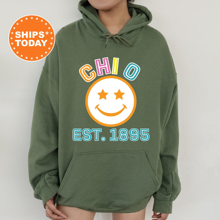 Chi Omega Cheerful Sorority Sweatshirt | Chi P Sorority Merch | Chi Omega Big Little Gift | Greek Sweatshirt | Custom Greek Apparel _ 16856g