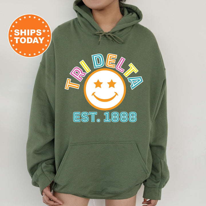 Delta Delta Delta Cheerful Sorority Sweatshirt | Tri Delta Sorority Merch | Big Little | Greek Sweatshirt | Custom Greek Apparel _ 16857g