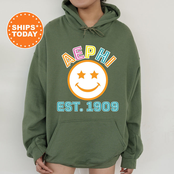 Alpha Epsilon Phi Cheerful Sorority Sweatshirt | AEPHI Sorority Merch | Big Little Gift | Greek Sweatshirt | Custom Greek Apparel _ 16849g