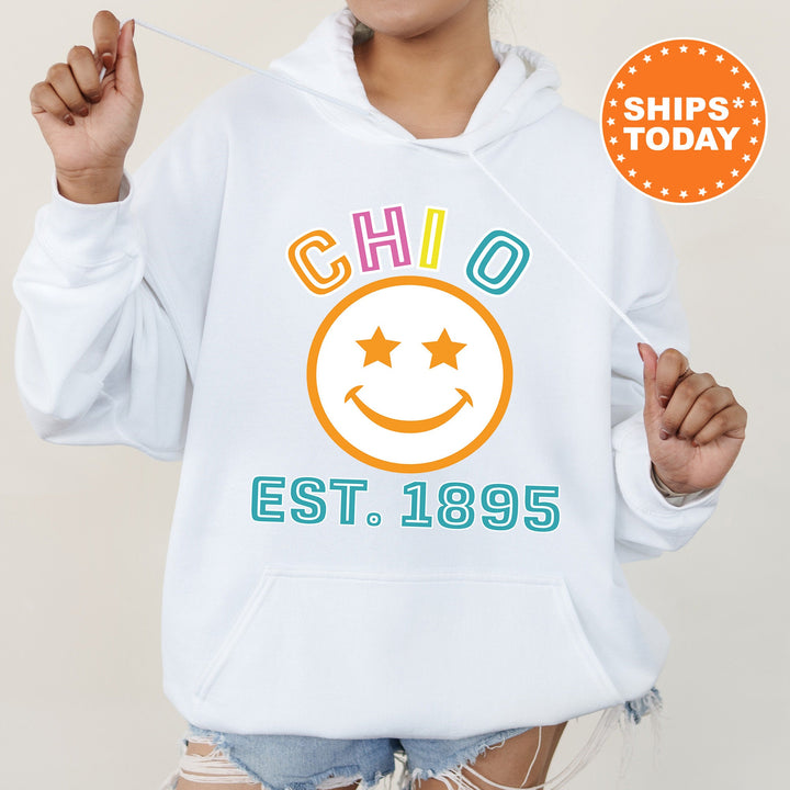 Chi Omega Cheerful Sorority Sweatshirt | Chi P Sorority Merch | Chi Omega Big Little Gift | Greek Sweatshirt | Custom Greek Apparel _ 16856g
