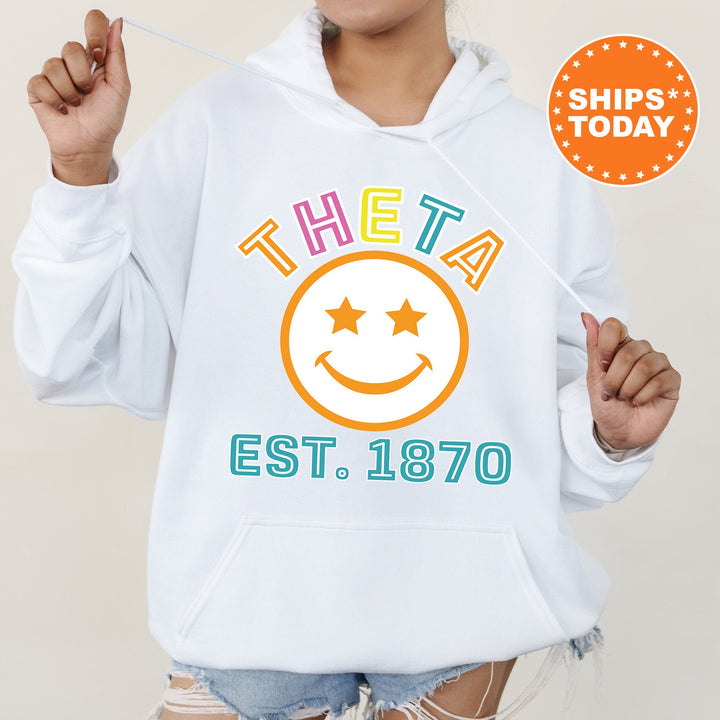 Kappa Alpha Theta Cheerful Sorority Sweatshirt | THETA Sorority Merch | Big Little Gift | Greek Sweatshirt | Custom Greek Apparel _ 16862g