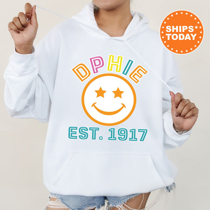Delta Phi Epsilon Cheerful Sorority Sweatshirt | DPHIE Sorority Merch | Big Little Gift | Greek Sweatshirt | Custom Greek Apparel _ 16859g