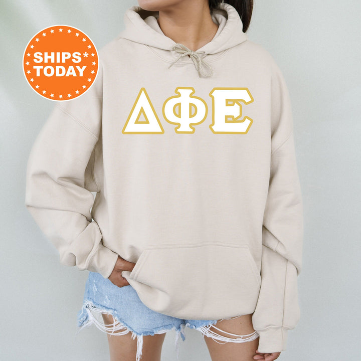 Delta Phi Epsilon Simply Gold Sorority Sweatshirt | DPhiE Greek Letters | Sorority Letters | Big Little Gift | Custom Sorority Crewneck 8436g