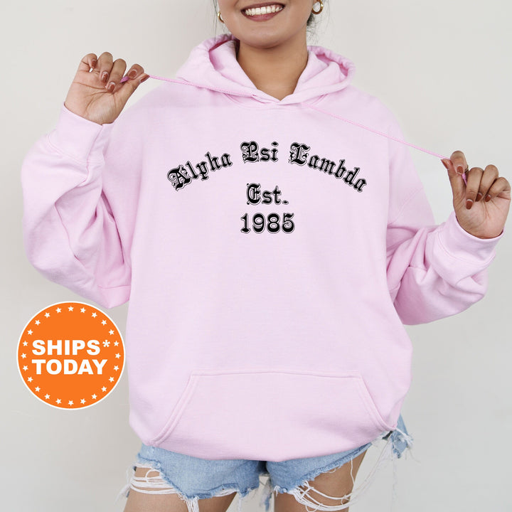 Alpha Psi Lambda Old English Coed Sweatshirt | APsi Hoodie | Coed Fraternity Sweatshirt | Recruitment Gift | Sorority Sweatshirt _ 8817g