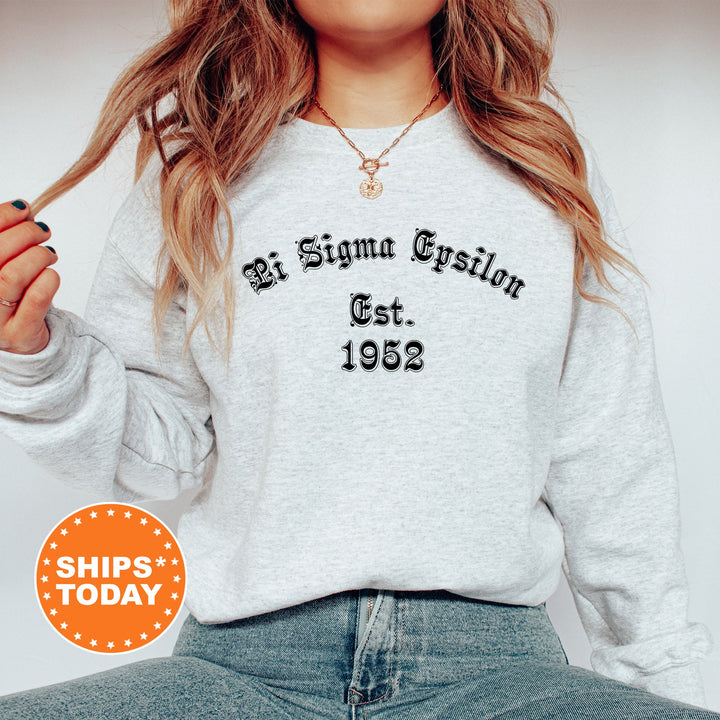 Pi Sigma Epsilon Old English Coed Sweatshirt | Coed Fraternity Hoodie | Pi Sigma Epsilon Crewneck Sweatshirt | PSE Recruitment Gifts _ 8827g