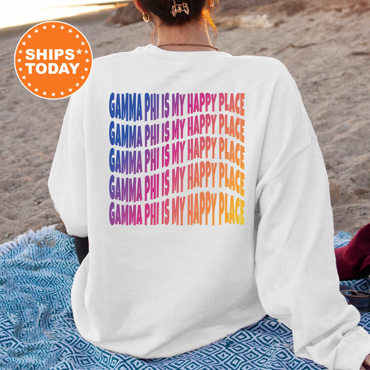 Gamma Phi Is My Happy Place | Gamma Phi Beta Wavy Font Sorority Sweatshirt | GPHI Sorority Merch | Big Little Recruitment Gift _ 12679g