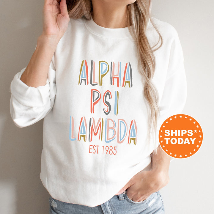Alpha Psi Lambda Pastel Stencil Coed Sweatshirt | APsi Sweatshirt | Coed Fraternity Hoodie | Bid Day Gift | College Greek Apparel _ 8833g