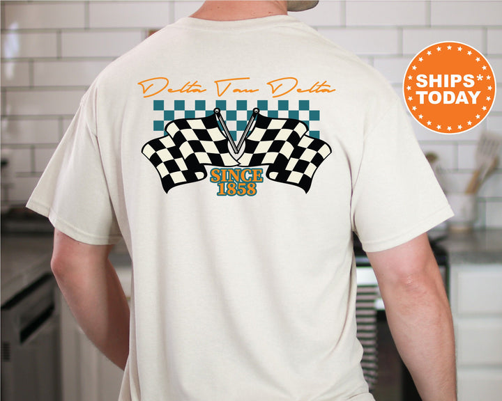 Delta Tau Delta Race Banner Fraternity T-Shirt | Delt Comfort Colors Tees | Bid Day Gift | Rush Pledge Shirt | Custom Greek Apparel _ 11927g