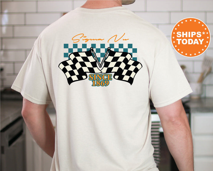 Sigma Nu Race Banner Fraternity T-Shirt | Sigma Nu Comfort Colors Tees | Bid Day Gift | Rush Pledge Shirt | Custom Greek Apparel _ 11942g