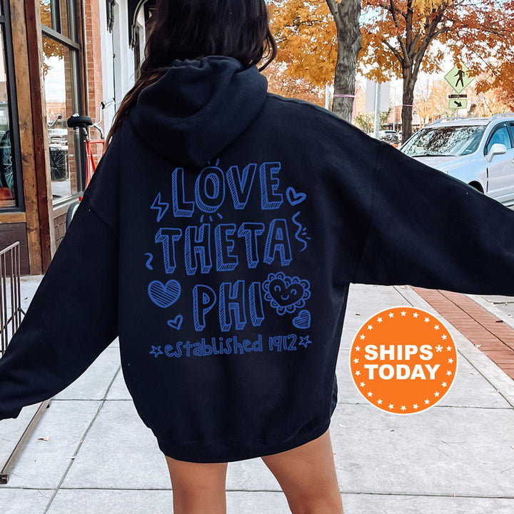 Theta Phi Alpha Drawscape Sorority Sweatshirt | Theta Phi Doodle Font Sorority Crewneck  | Big Little Reveal Gift | Trendy Sorority Hoodie 16456g