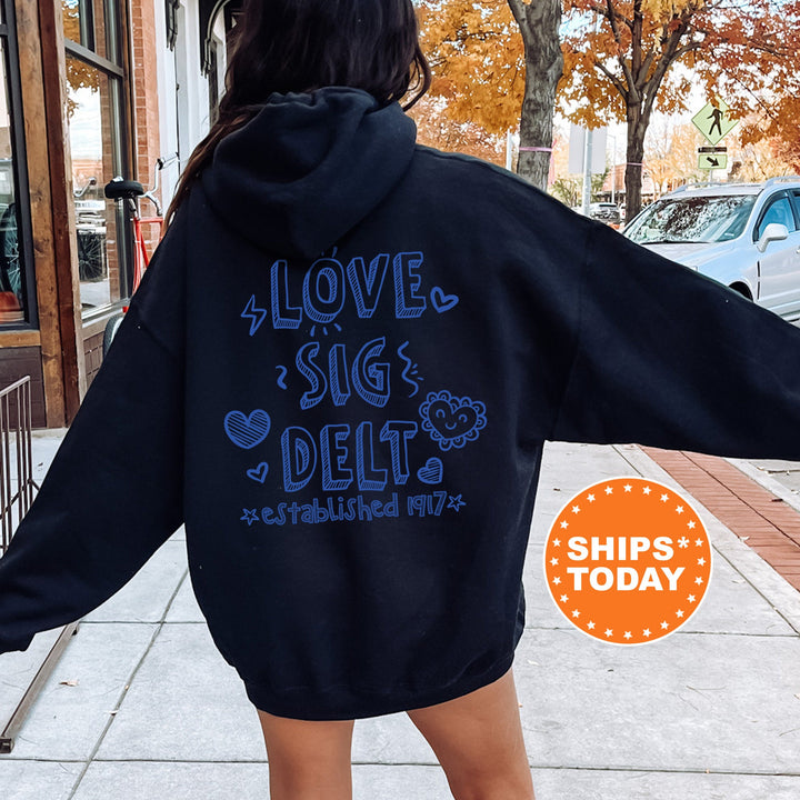 Sigma Delta Tau Drawscape Sorority Sweatshirt | Sig Delt Doodle Font Sorority Crewneck  | Big Little Reveal Gift | Trendy Sorority Hoodie