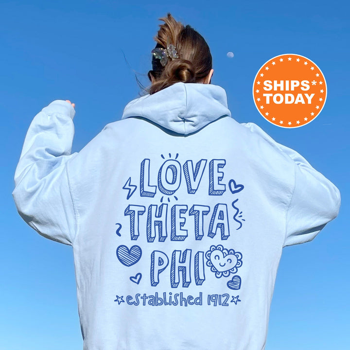 Theta Phi Alpha Drawscape Sorority Sweatshirt | Theta Phi Doodle Font Sorority Crewneck  | Big Little Reveal Gift | Trendy Sorority Hoodie 16456g