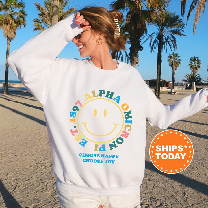 Alpha Omicron Pi Choose Happy Sorority Sweatshirt | Alpha Omicron Pi Sweatshirt | Alpha O Merch | Sorority Hoodie | Big Little Gift _ 7466g