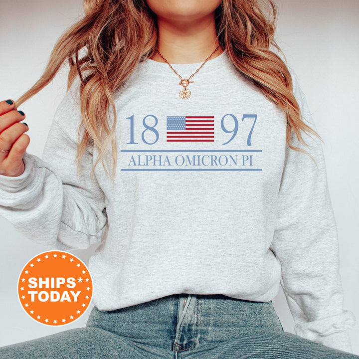 Alpha Omicron Pi Red White And Blue Sorority Sweatshirt | Alpha O Greek Sweatshirt | AOPI Big Little Sorority Gifts | Sorority Merch