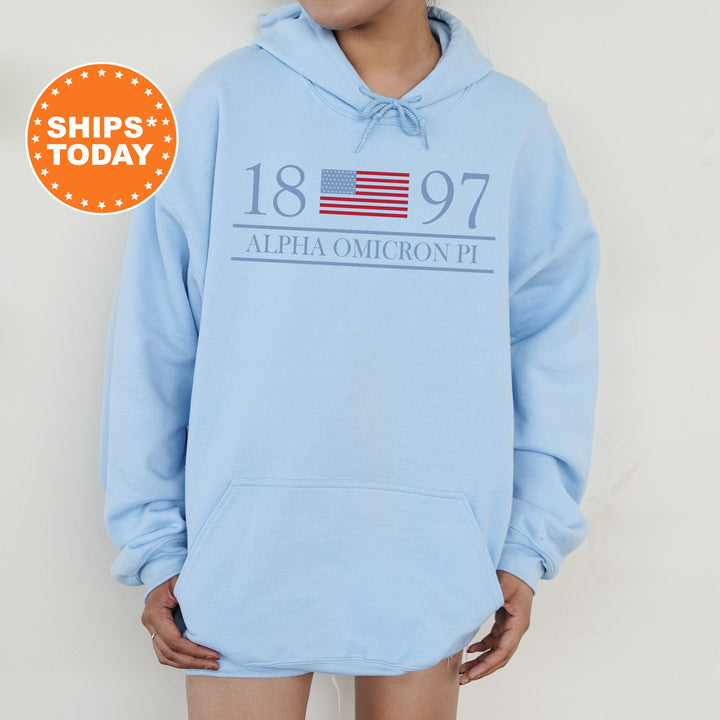 Alpha Omicron Pi Red White And Blue Sorority Sweatshirt | Alpha O Greek Sweatshirt | AOPI Big Little Sorority Gifts | Sorority Merch