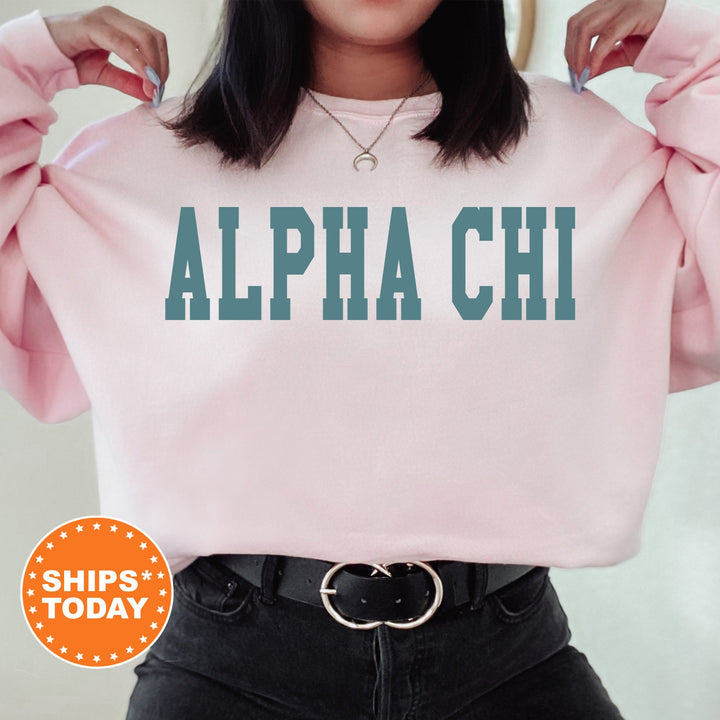 Alpha Chi Omega Bold Aqua Sorority Sweatshirt | Alpha Chi Sorority Letters Crewneck | Sorority Merch | Big Little Gifts | Bid Day Basket