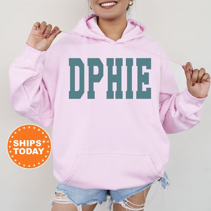 Delta Phi Epsilon Bold Aqua Sorority Sweatshirt | DPHIE Sorority Letters Crewneck | Sorority Merch | Big Little Reveal Gift | Bid Day Basket