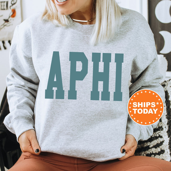 Alpha Phi Bold Aqua Sorority Sweatshirt | APHI Sorority Letters Crewneck | Sorority Merch | Big Little Reveal Gifts | Bid Day Basket