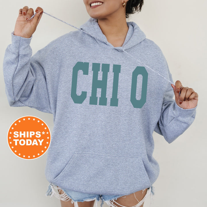 Chi Omega Bold Aqua Sorority Sweatshirt | Chi O Sorority Letters Crewneck | Sorority Merch | Big Little Reveal Gifts | Bid Day Basket