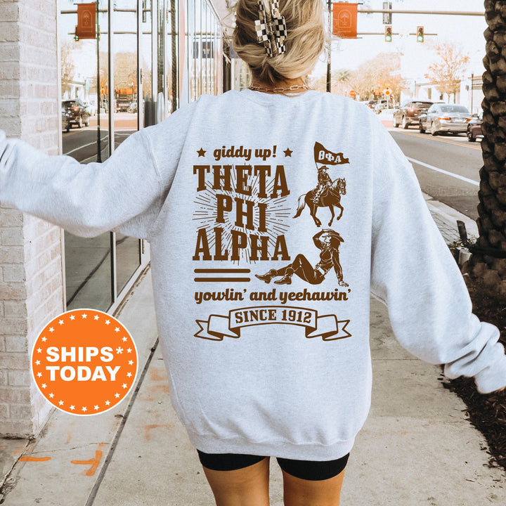 Theta Phi Alpha Giddy Up Cowgirl Sorority Sweatshirt | Theta Phi Western Sweatshirt | Sorority Apparel | Big Little Reveal Gift