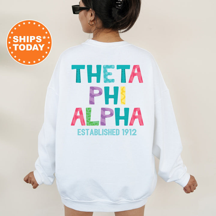 Theta Phi Alpha Papercut Sorority Sweatshirt | Theta Phi Fun Letters Sweatshirt | Big Little Sorority Reveal Sorority Gift | Greek Apparel