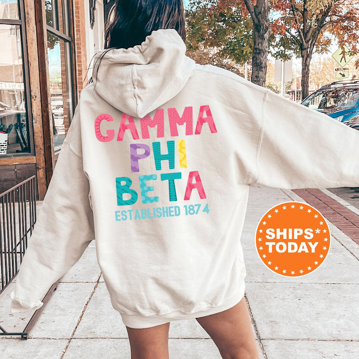 Gamma Phi Beta Papercut Sorority Sweatshirt | Gamma Phi Fun Letters Sweatshirt | Big Little Sorority Reveal | Sorority Gift | Greek Apparel