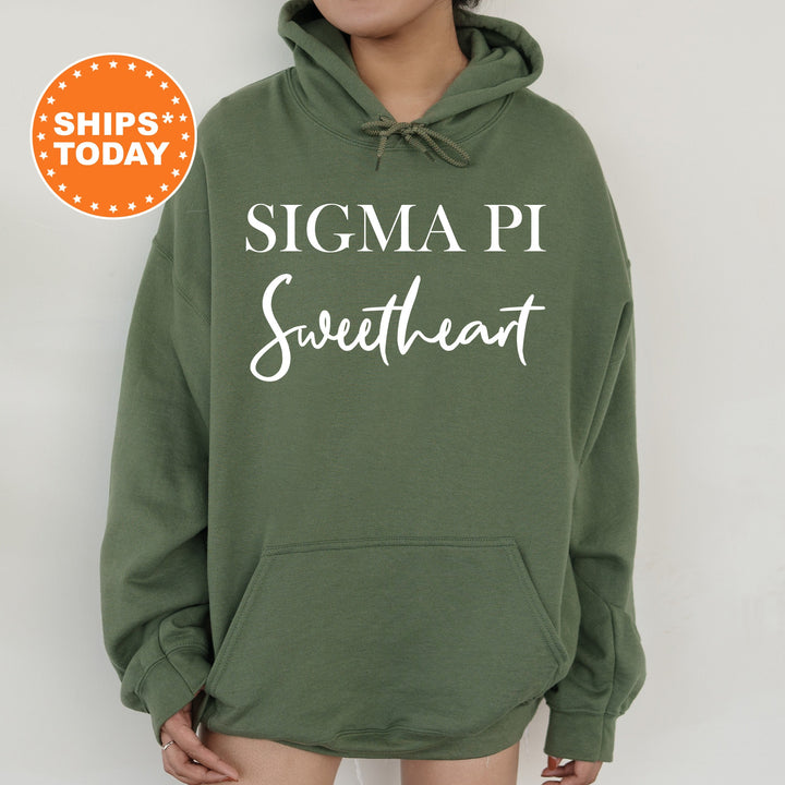 Sigma Pi Cursive Sweetheart Fraternity Sweatshirt | Sigma Pi Sweetheart Sweatshirt | Fraternity Hoodie | Gift For Girlfriend