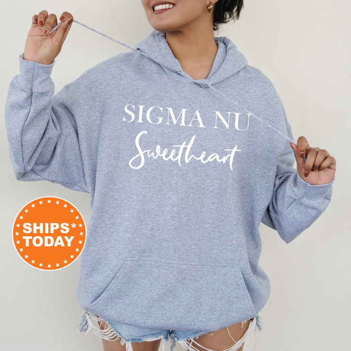 Sigma Nu Cursive Sweetheart Fraternity Sweatshirt | Sigma Nu Sweetheart Sweatshirt | Fraternity Hoodie | Gift For Girlfriend