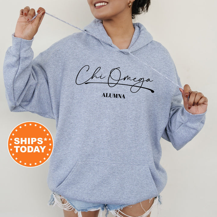 Chi Omega Alumna Cursive Sorority Sweatshirt | Chi O Alumni Sweatshirt | Sorority Alumna Crewneck | College Greek Apparel  _ 7263g