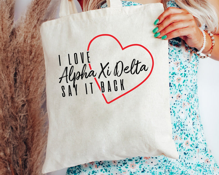 Alpha Xi Delta Say It Back Sorority Tote Bag | AXID Beach Bag | Sorority Merch | Alpha Xi Big Little Sorority Bag | Canvas Tote Bag _ 15009g