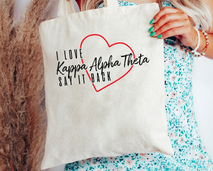 Kappa Alpha Theta Say It Back Sorority Tote Bag | THETA Beach Bag | Sorority Merch | Big Little Sorority Bag | Canvas Tote Bag _ 15016g