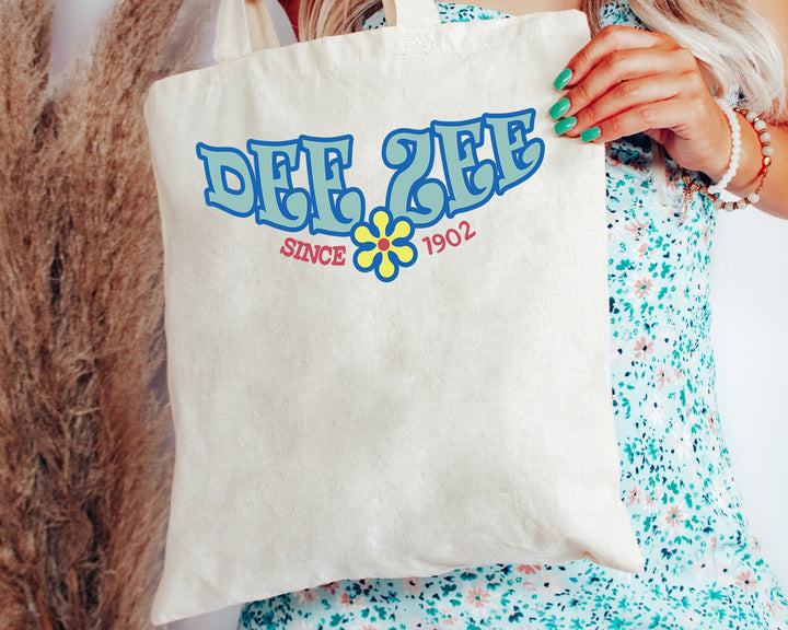Delta Zeta Outlined In Blue Sorority Tote Bag | Dee Zee Beach Bag | Delta Zeta College Sorority Laptop Bag | Canvas Tote Bag _ 15352g
