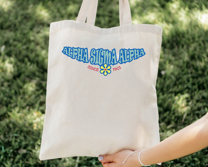 Alpha Sigma Alpha Outlined In Blue Sorority Tote Bag | Alpha Sigma Alpha Beach Bag | College Sorority Laptop Bag | Canvas Tote Bag _ 15345g
