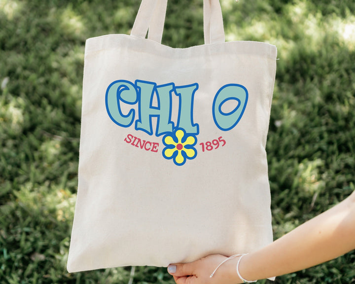Chi Omega Outlined In Blue Sorority Tote Bag | Chi O Beach Bag | Chi Omega College Sorority Laptop Bag | Canvas Tote Bag _ 15348g
